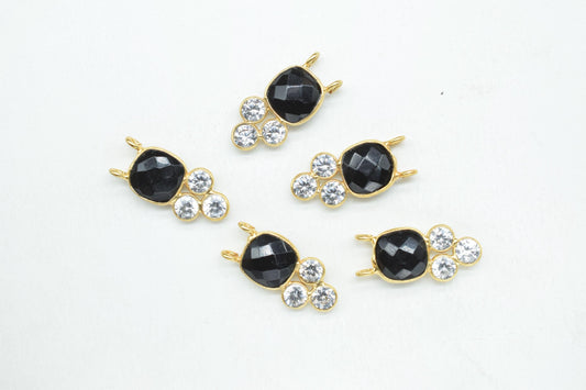 Black Onyx 8mm Cushion shape Bezel charms,Black Onyx Pendant,Black Gemstone connector,Black Onyx Jewelry,Cubic zirconia Bezel charm,p001