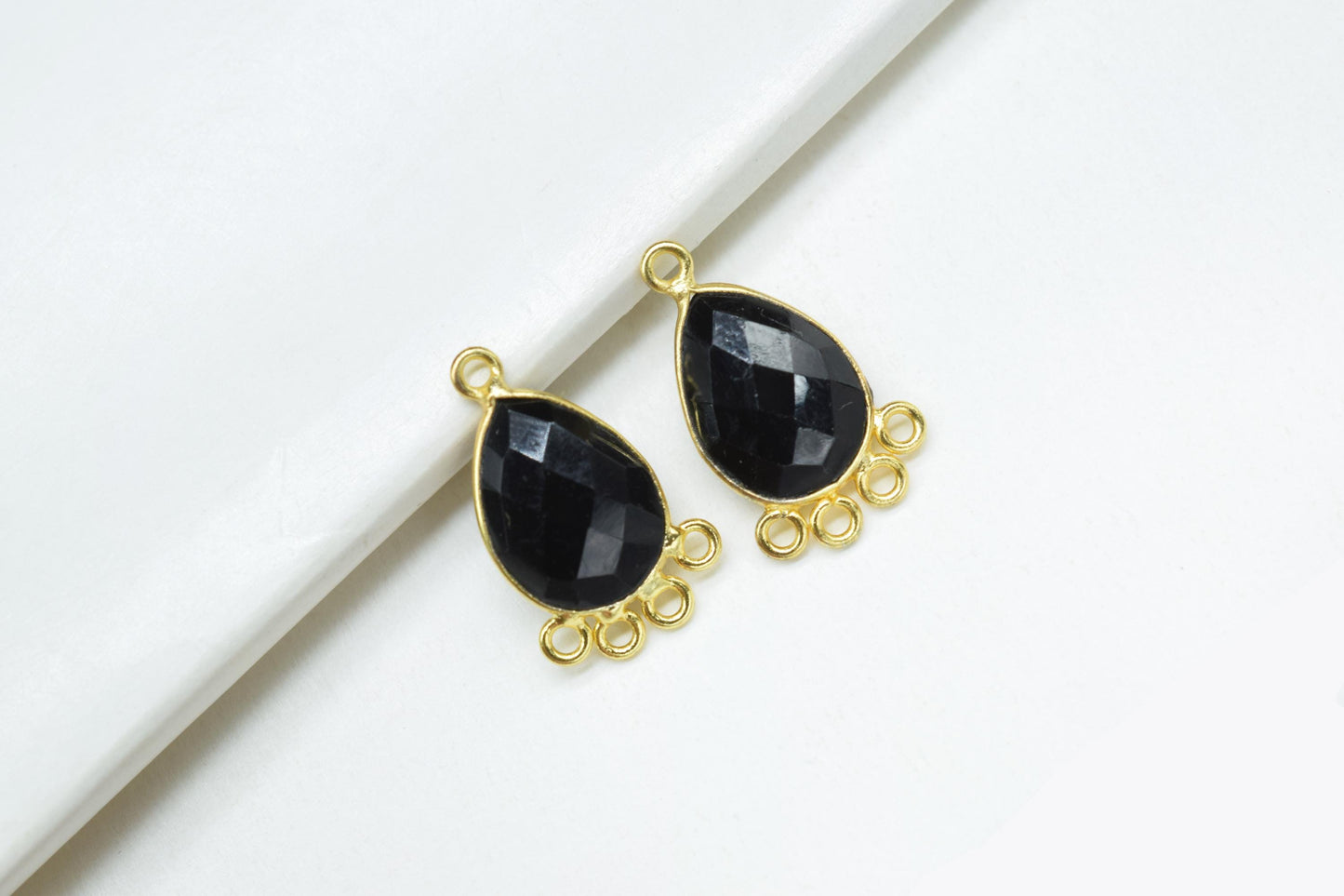 Black Onyx 10x14mm Teardrop Bezel Charm/Charms Connector/Handmade Jewellery Connectors/Gemstone Brass Component/Women Jewelry/B'day Gift
