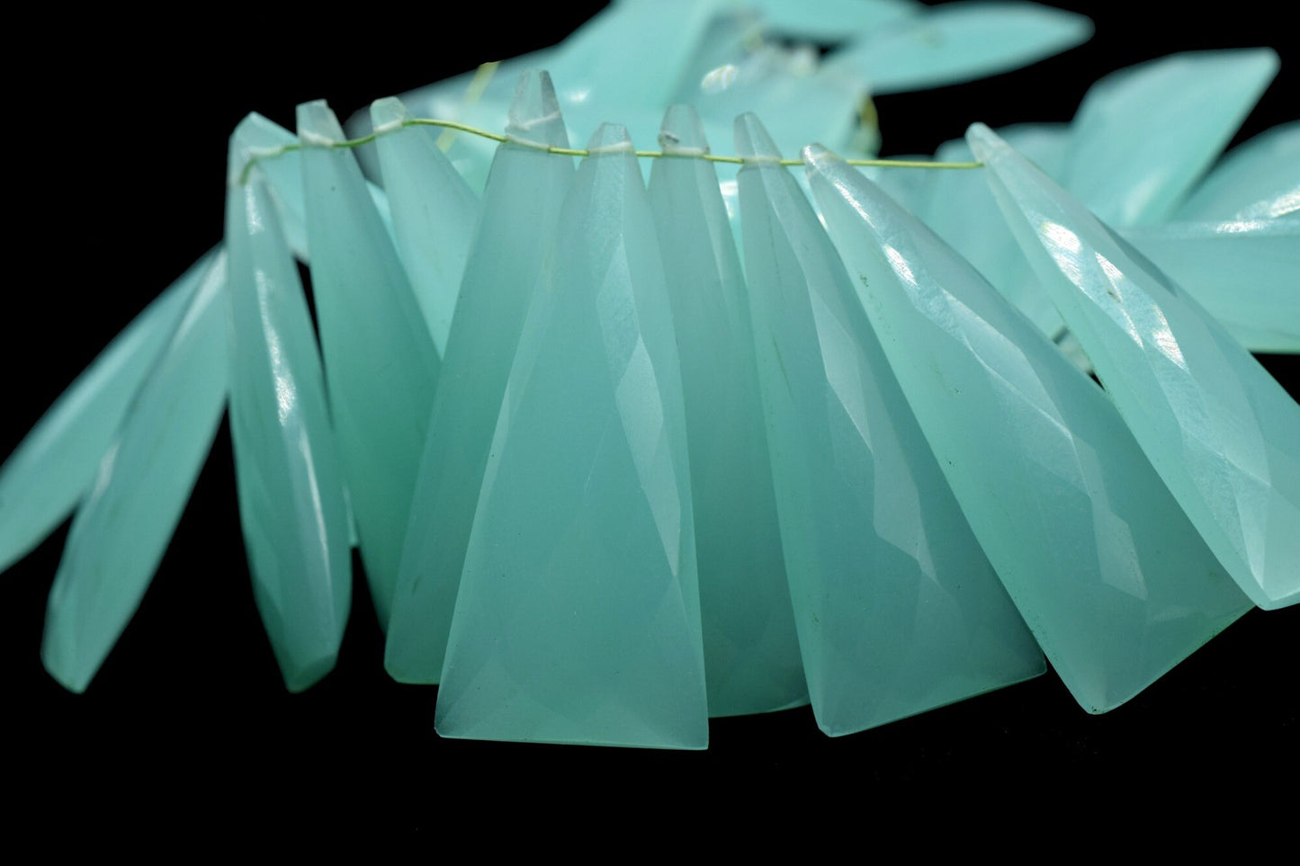 Aqua Chalcedony Long Trillion shape 15x35mm Briolettes,Aqua Chalcedony Briolette,Fancy shape Briolette,jewelry supplies,Chalcedony briolette