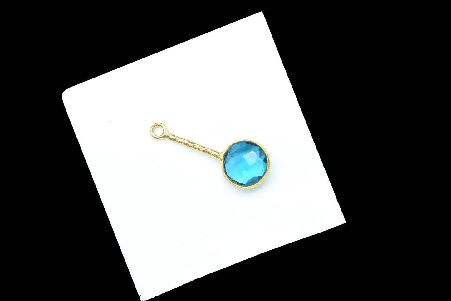 Blue Topaz Pendant/Gemstone Component/Single Bail Charm/Necklace Pendant/Round Shape Charm/Wholesale Supply/Gold Plated Jewellery/Gift