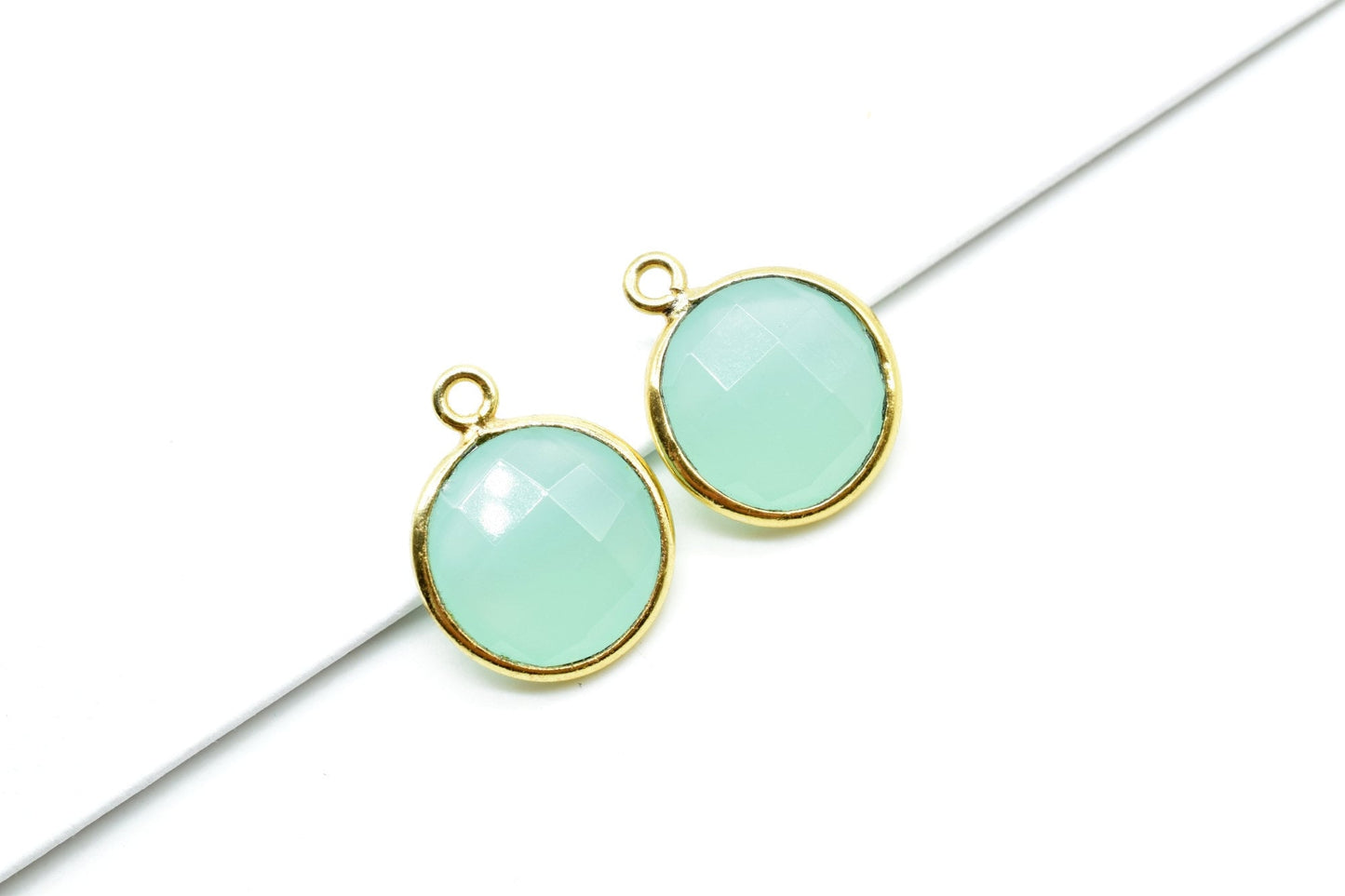 Aqua Chalcedony 12mm Round Charm,Aqua Chalcedony Gold Plated Gemstone Bezel Connector, Single Loop Gemstone Bezel, Making Pendant For Girls