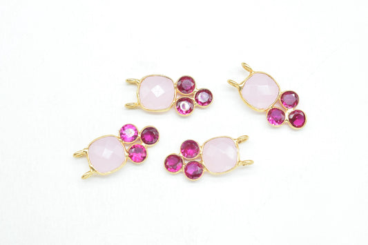 Rose Quartz 8mm Cushion shape Bezel charms,Rose Quartz Pendant,Pink Gemstone connector,Rose Quartz  Jewelry,Cubic zirconia Bezel charm,p001