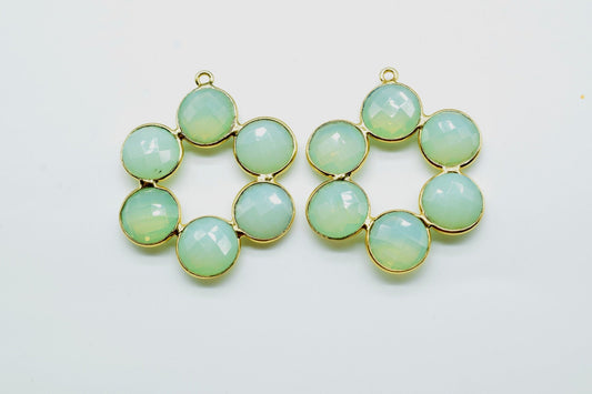 Green Opalite Earring,Green Opalite Pendant,Green Opalite Bezel,10mm Round Bezel,Pendant Connector,Six Attached Bezel,Necklace Pendant