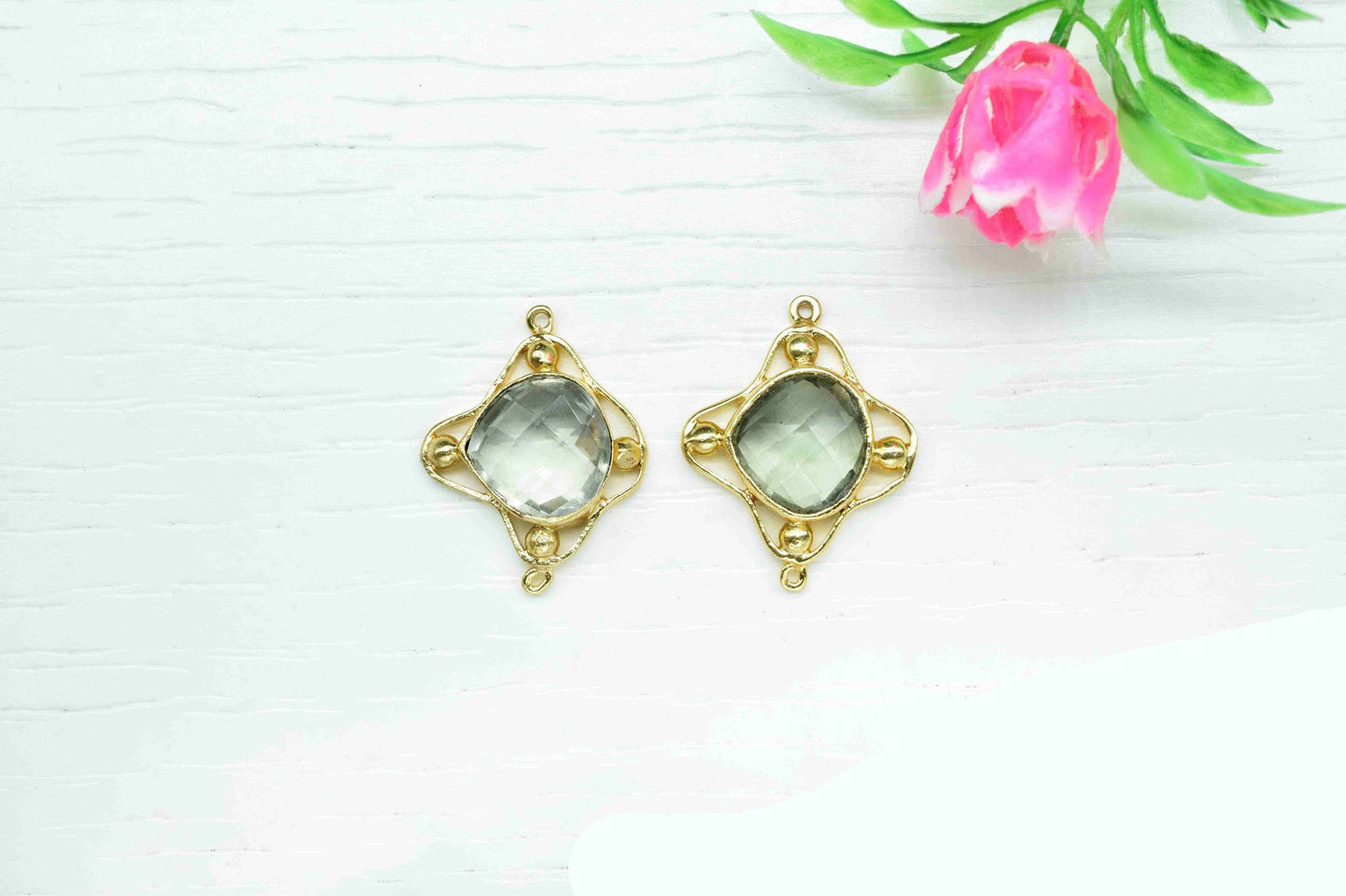 Aquamarine Quartz Bezel Connectors,Aquamarine Quartz Rectangle,Handmade Gemstone Bezel,Quartz jewelry making charm,double bail connnector