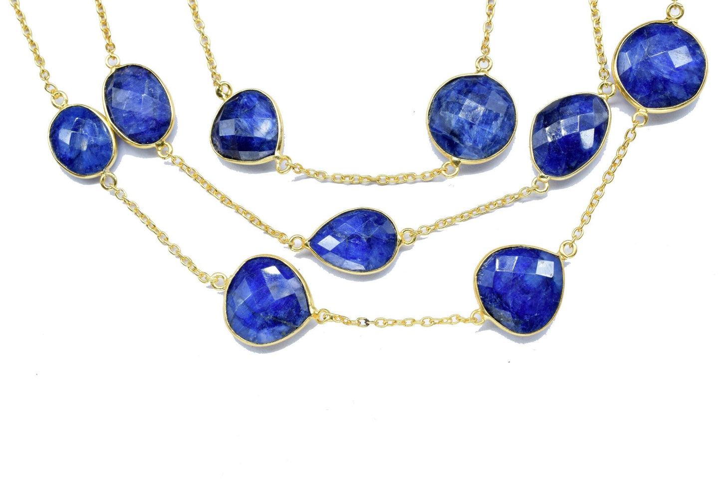 Blue Sapphire Faceted Bezel Connector, Sapphire Bezel Chain, Free Size Gemstone Connector, Jewelry Making Chain, Blue Sapphire Bezel Jewelry