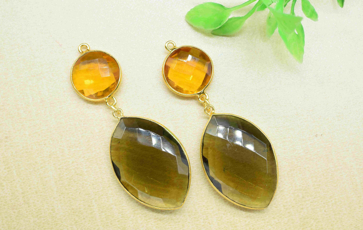 Smokey Quartz Dangle pendants,Station Link,Handmade jewelry,Citrine pendant Charms,Component pendant,Multi Gemstone Connector,Bezel Jewelry