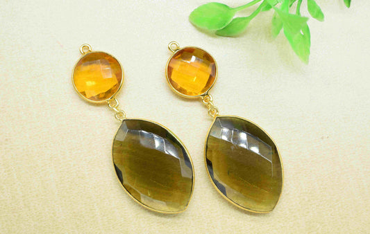 Smokey Quartz Dangle pendants,Station Link,Handmade jewelry,Citrine pendant Charms,Component pendant,Multi Gemstone Connector,Bezel Jewelry