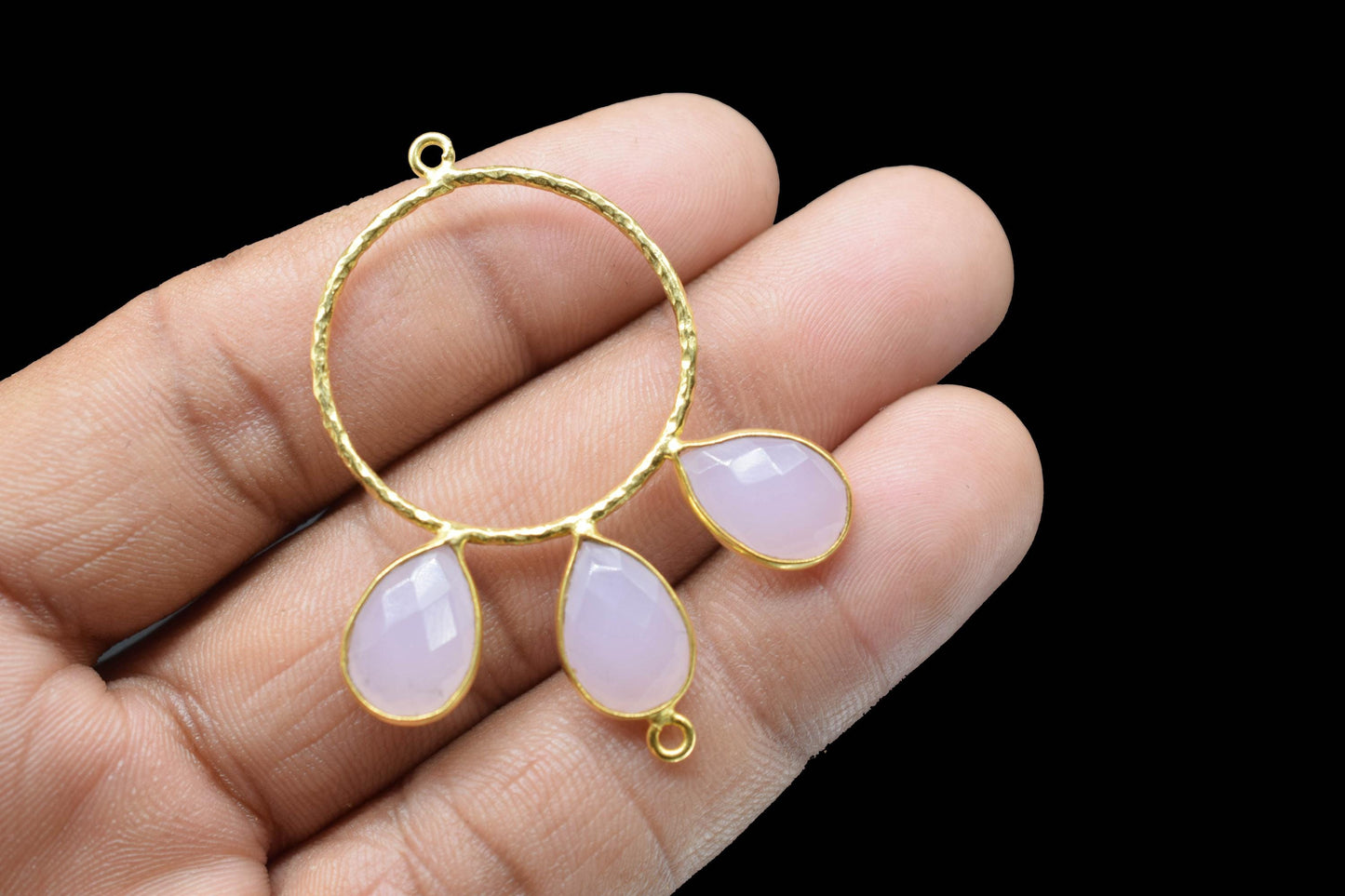 Rose Quartz Pendant/Gold Plated Jewellery/Connector Jewellery/Gemstone Jewellery/Brass Connector Jewellery/Double Bail Pendant/B'Day Gift