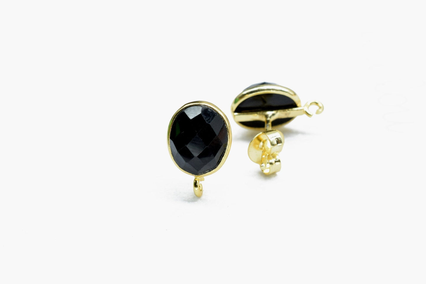 8x10mm oval Black onyx Earring Connector,Connector,Jewelry Making Supply,Ear Post Studs Connector,Single Loop Gemstone Earring Connector,