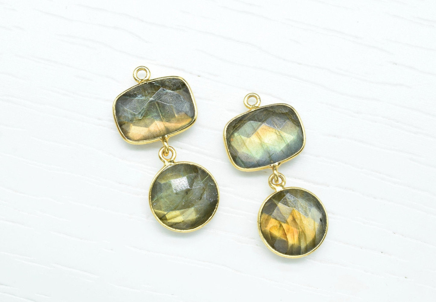 Labradorite Dangle Earring,Station Bezel Link,Handmade Connector,Gemstone Jewelry,Multi Stone Jewelry Earring,Labradorite pendant Connector
