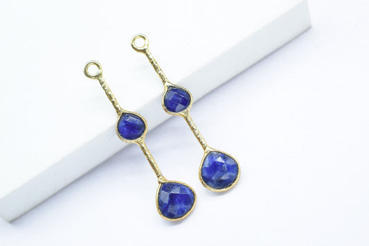 Blue Sapphire Gemstone Heart Shape Faceted Bezel Connector/Jewelry making Stone/Handmade Jewelry/Long Gemstone Pendant/Sapphire Bezel Charm
