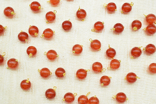Carnelian 6mm Round Smooth Beads/Earring Components/Carnelian Single wire wrapped Beads/Round Beads Connector/Gemstone Beads/Gift