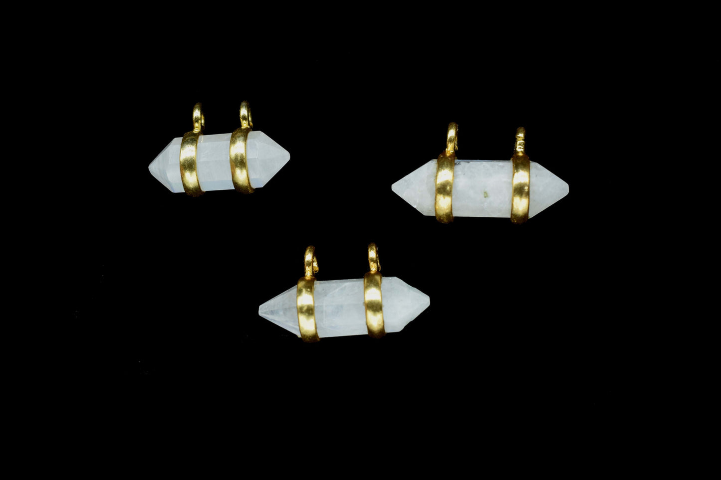 Moonstone Double Terminated Point Pendant,Moonstone 5x15mm Point Shape Component,Rainbow Gold Plated Band,June Birthstone,Jewellery For Her