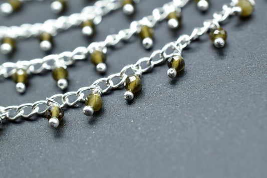 Cat's Eye Cluster Rosary Chain,2mm Faceted Beaded Rosary,Wire Wrapped link Stone Rosary Chain,Dangling Rosary Chain,Jewelry Making Rosary,