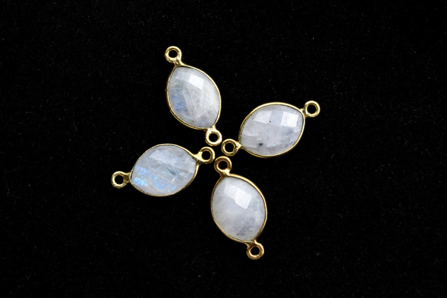 Moonstone 10x13mm Eye shape double loop connectors,Moonstone Pendants,White Rainbow bezel links,Gemstone fancy shape Charms,Minimal Stones
