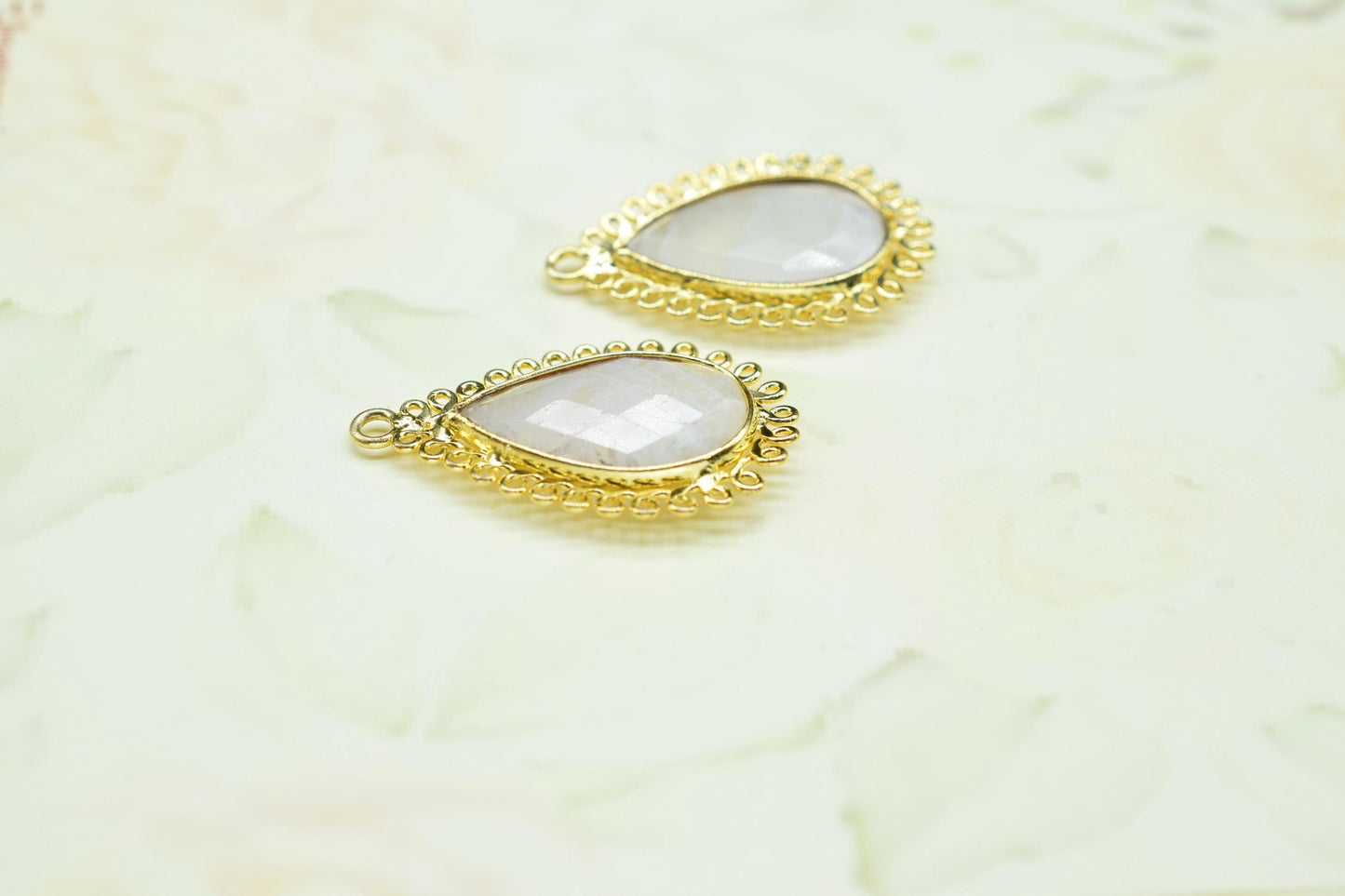 Moonstone 12x20mm Teardrop Bezel Charms,Gemstone Brass Component,Wholesale Jewelry,Single Bail Pendant,Handmade Jewellery Connectors,Gift