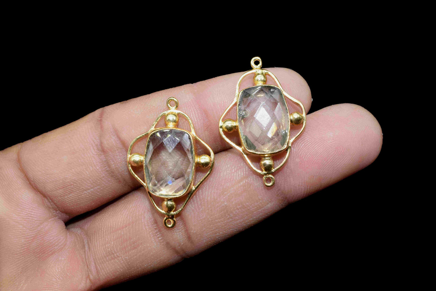 Aquamarine Quartz Bezel Connectors,Aquamarine Quartz Rectangle,Handmade Gemstone Bezel,Quartz jewelry making charm,double bail connnector