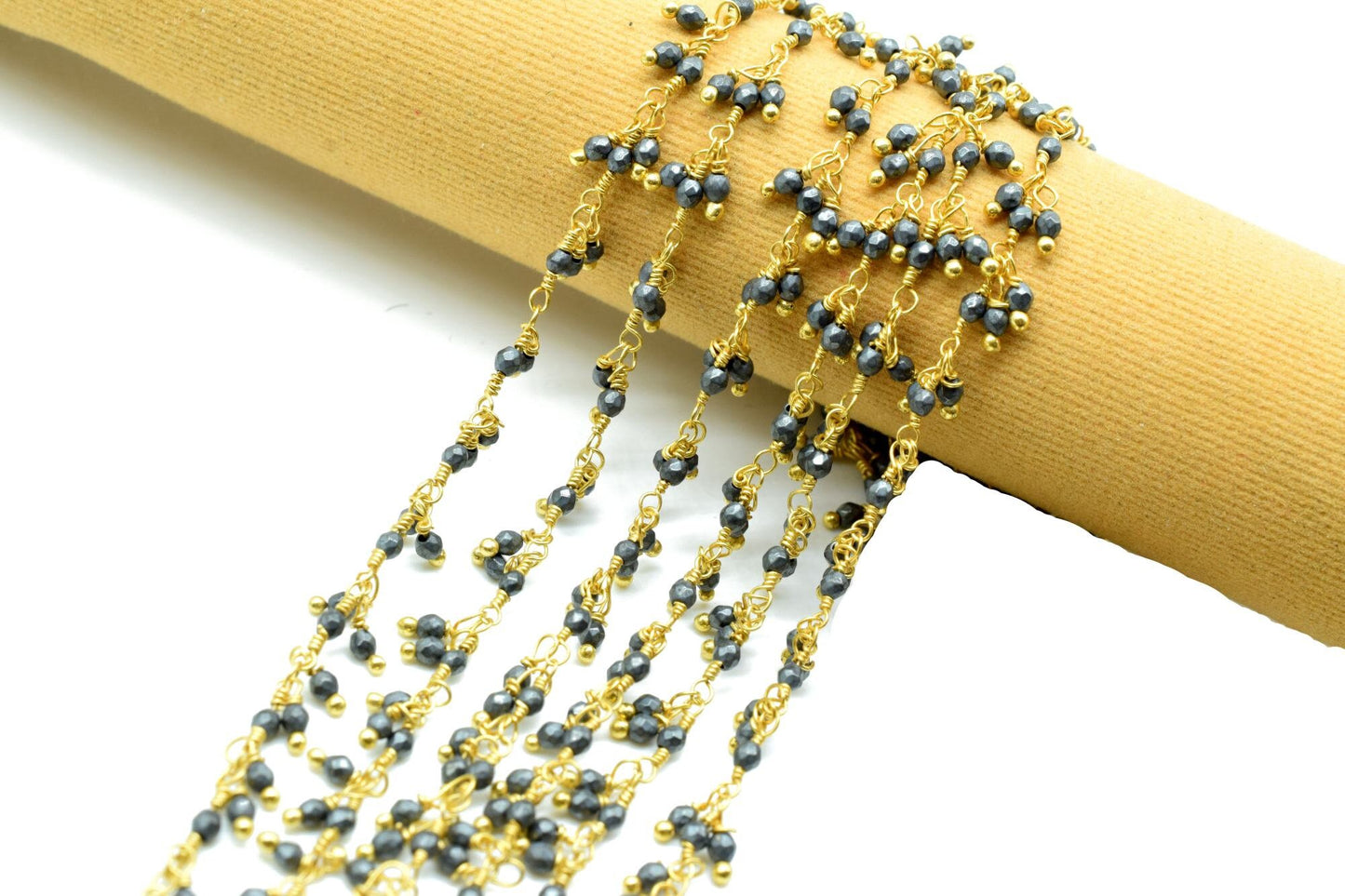 Pyrite 2mm Cluster Rosary Chain,Pyrite Rosary Faceted Chain,Wire Wrapped Beaded Chain By Foot,Unqiue beaded Chain,Pyrite Dangling Chain,