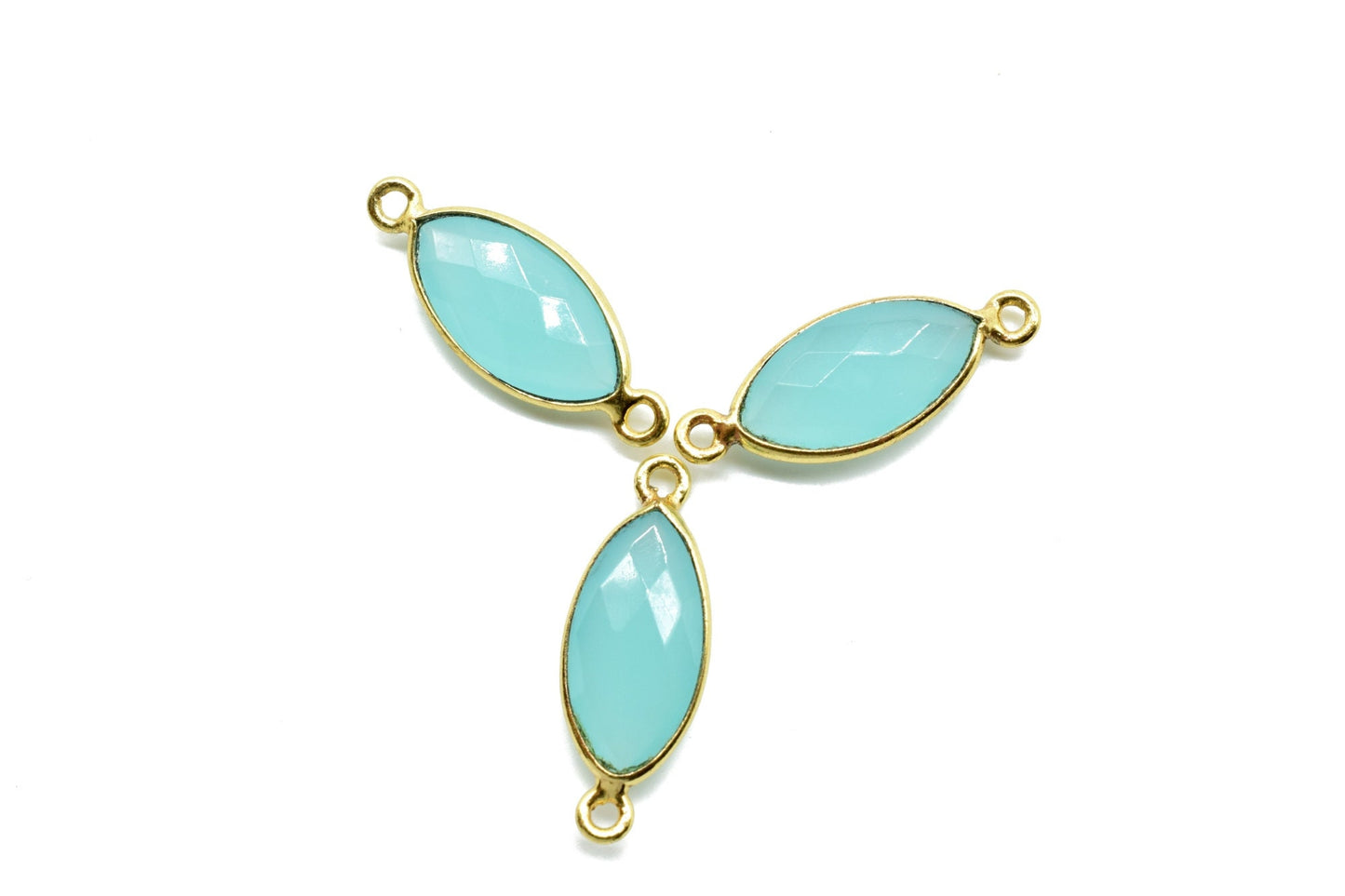 Aqua chalcedony 8x16mm Marquise double bail connectors,chalcedony Marquise pendant,Gemstone connectors,Gold plated bezel links charms,Jewels