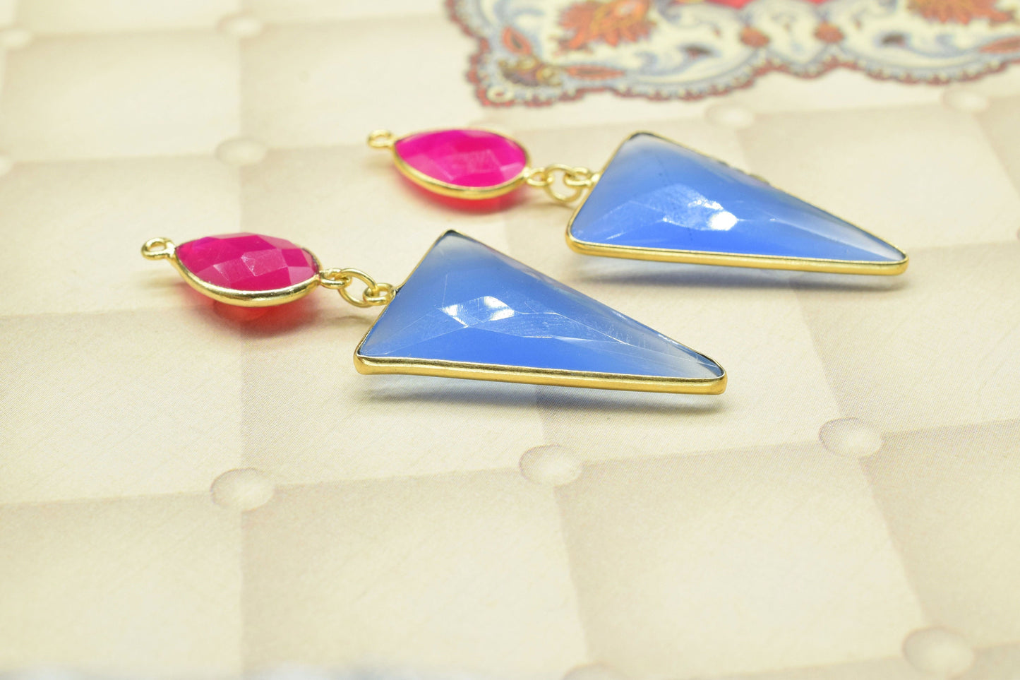 Blue Chalcedony Dangle pendant Charms,Necklace Connector,Handmade jewelry,Component pendant,Station Bezel Link,Multi Gemstone Dangle Earring