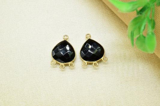 Black Onyx 14mm Heart Bezel Connector,Handmade Charms Bezel Set,Station Bezel Link Supplies,Black Onyx jewelry Making,Black Gemstone Earring