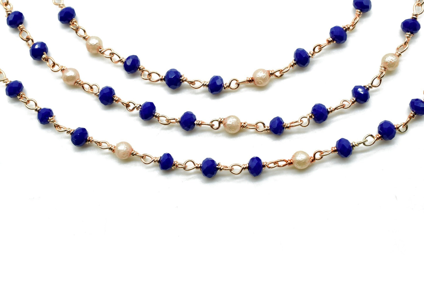 Sapphire Wire Wrapped Rosary Chain, Beaded Chain, Rosary Chain, Corundum Sapphire, Chain by The Foot,Unfinished Bead Wire Wrapped Chains