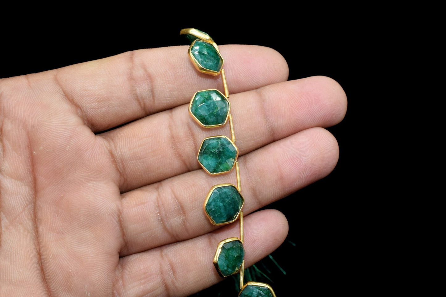 Emerald 10mm Faceted Hexagon Shape Single Bail Connector strand,Single Bail Charm,Emerald Faceted Gemstone JewelryMaking Component