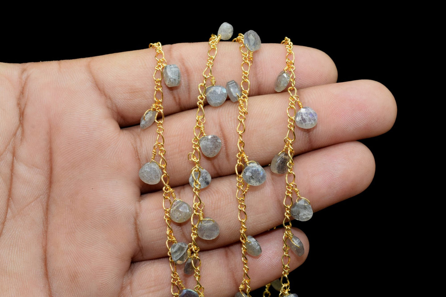 Labradorite 6mm Heart Shape briolette Chain,Labradorite Heart Shape Rosary Chain,Sold By Foot,labradorite briolette beaded chain,labradorite