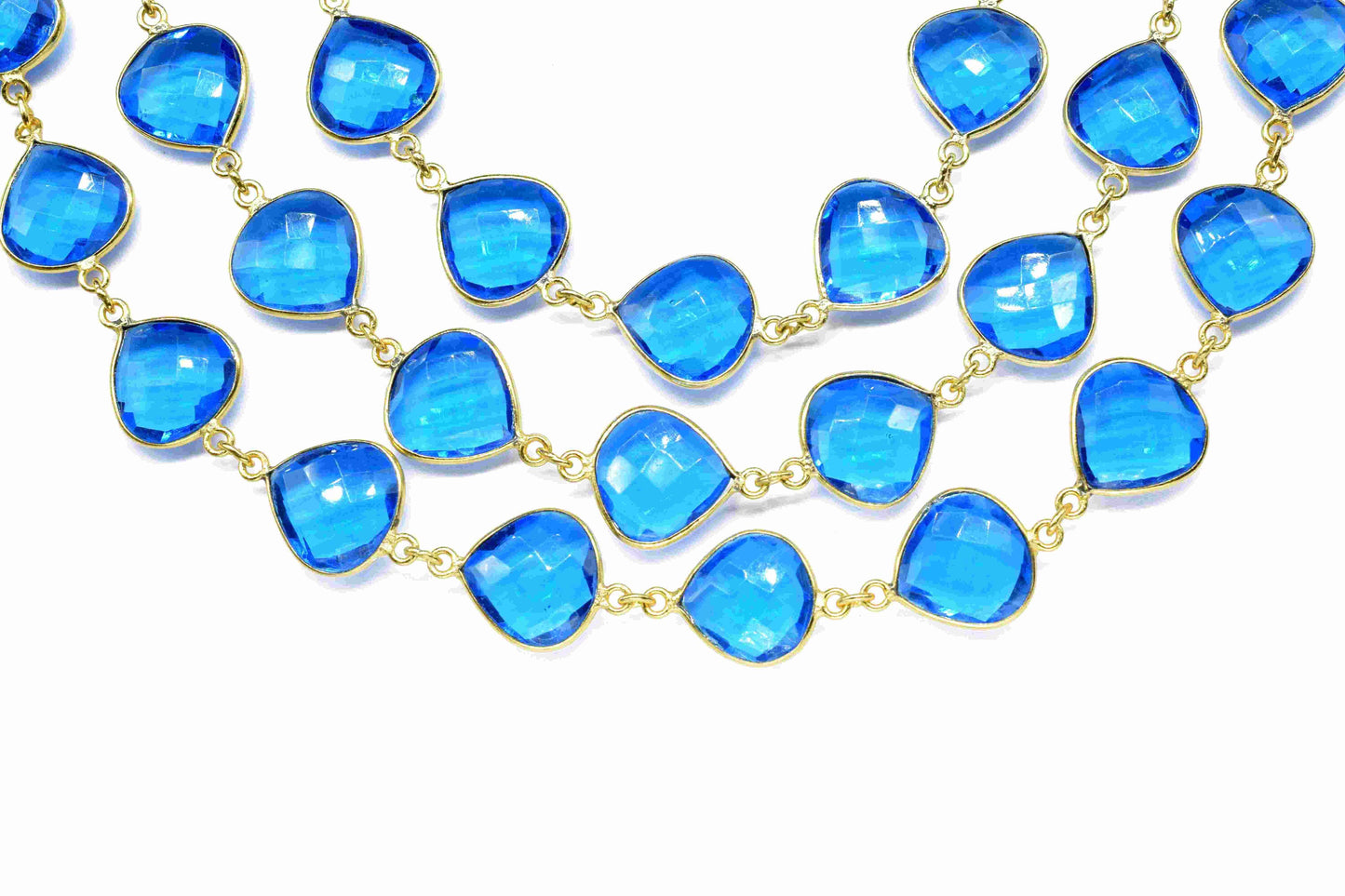 Blue Topaz 12mm Heart Shape Bezels Chain,Blue Topaz Gemstone Jewelry,Connector Link Chain,Topaz Gemstone Link Connector Chain, Craft Jewelry