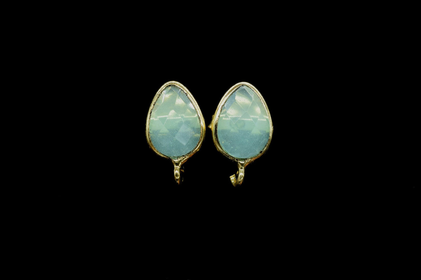 Aqua Chalcedony 7x10mm Earring Connector,Gemstone Connector Post Stud,Jewelry Supply,Earring Finding,Jewelry Making Connector,Ear Post Stud