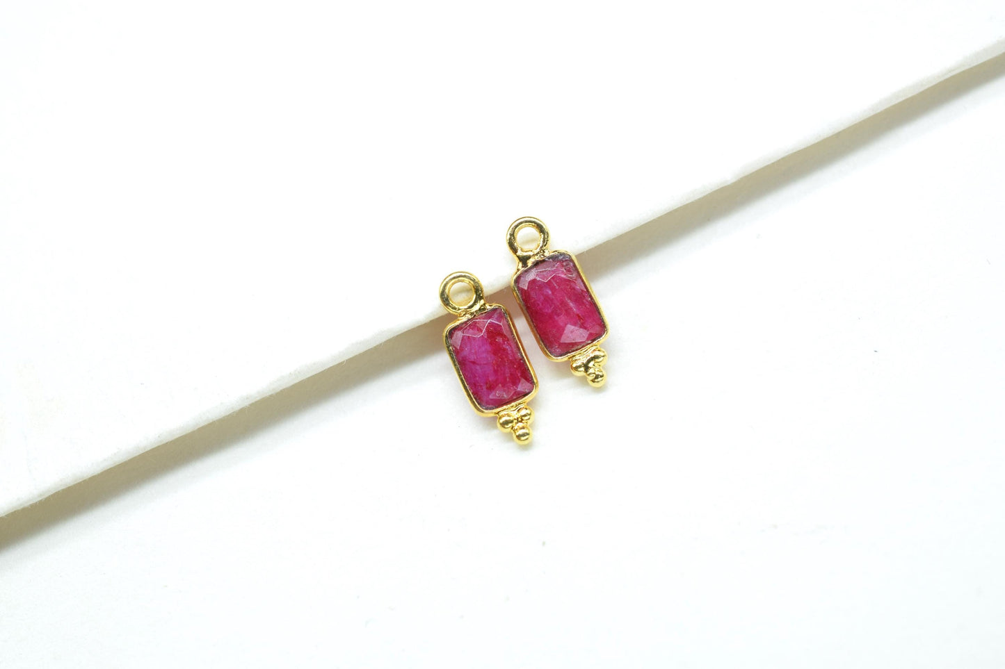 Gemstone Ruby Charms Pendant/Buguette Shape Pendant/Handmade Pendant/Tiny Pendant/Necklace Connector jewelry/Women Jewelry/B'day Gift