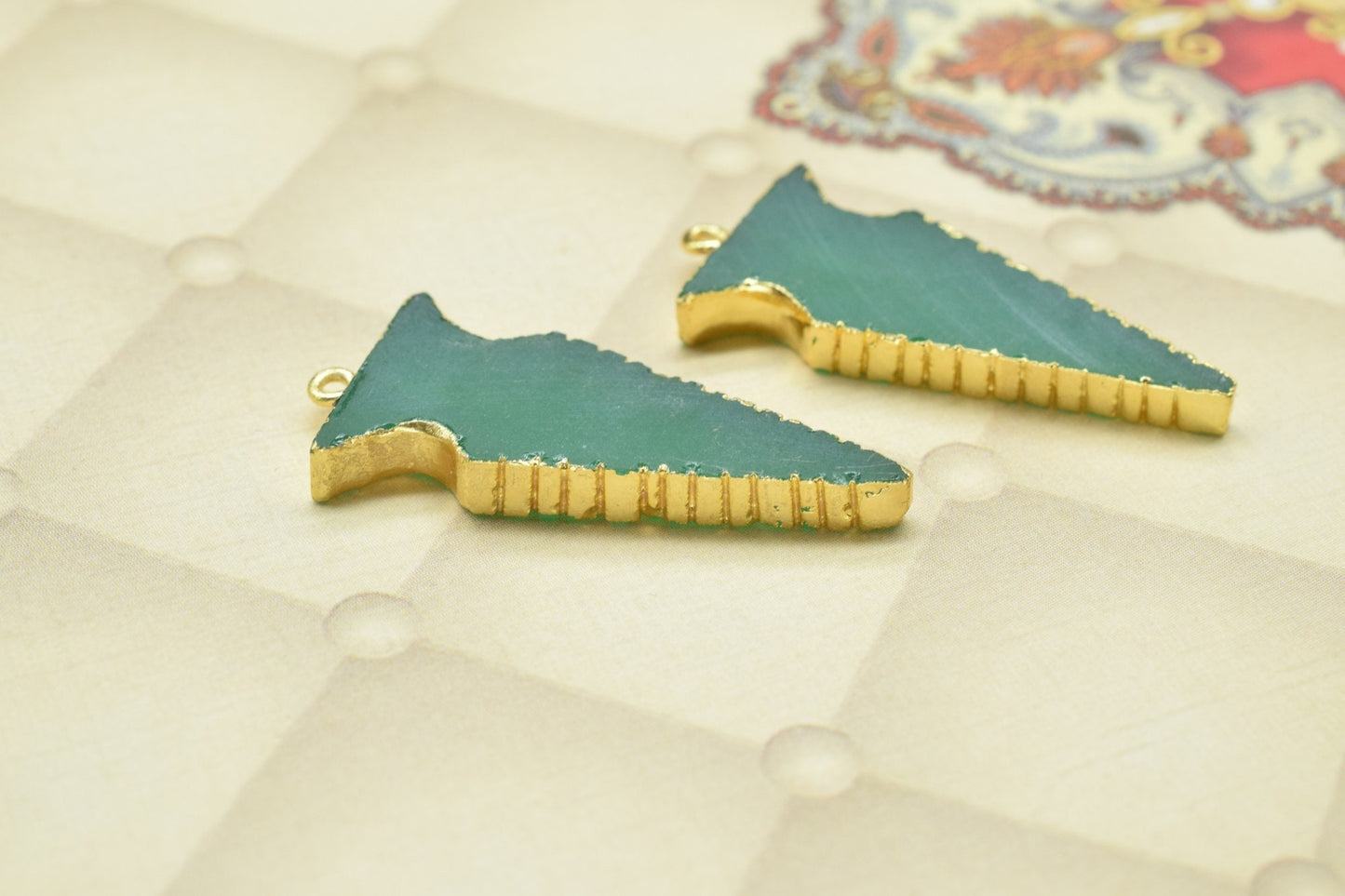 Prehnite Arrowhead Pendants,Handmade Fancy Shape Pendants,Necklace Connectors jewelry,Gemstone Electroplated Charms,Single Bail Connectors