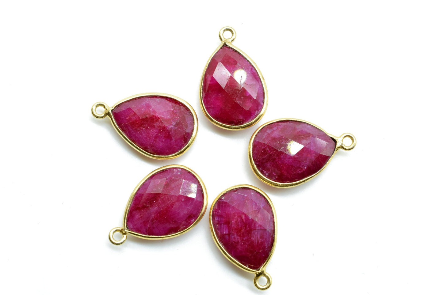 Ruby 12x16mm Bezel charm,Ruby Teardrop pendant,Ruby Gold Plated bezel,Hot Selling Ruby Single Bail Connector,Ruby Pendant,Ruby connectors