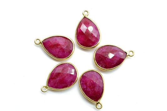 Ruby 12x16mm Bezel charm,Ruby Teardrop pendant,Ruby Gold Plated bezel,Hot Selling Ruby Single Bail Connector,Ruby Pendant,Ruby connectors