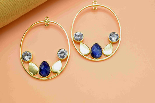 Multi Gemstone Finding Pendant,Blue Sapphire 7x10mm Teardrop Shape Component,Zircon Round Connector,Finding Necklace Component Jewelry,Gift