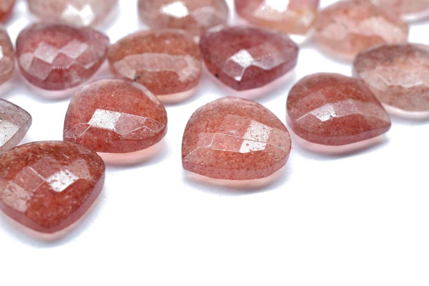 Pink Strawberry 14mm Heart Shape Briolettes,Pink Strawberry Faceted Briolettes,Pink Gemstone Bead,Jewelry Making Bead,Pink Strawberry Beads,