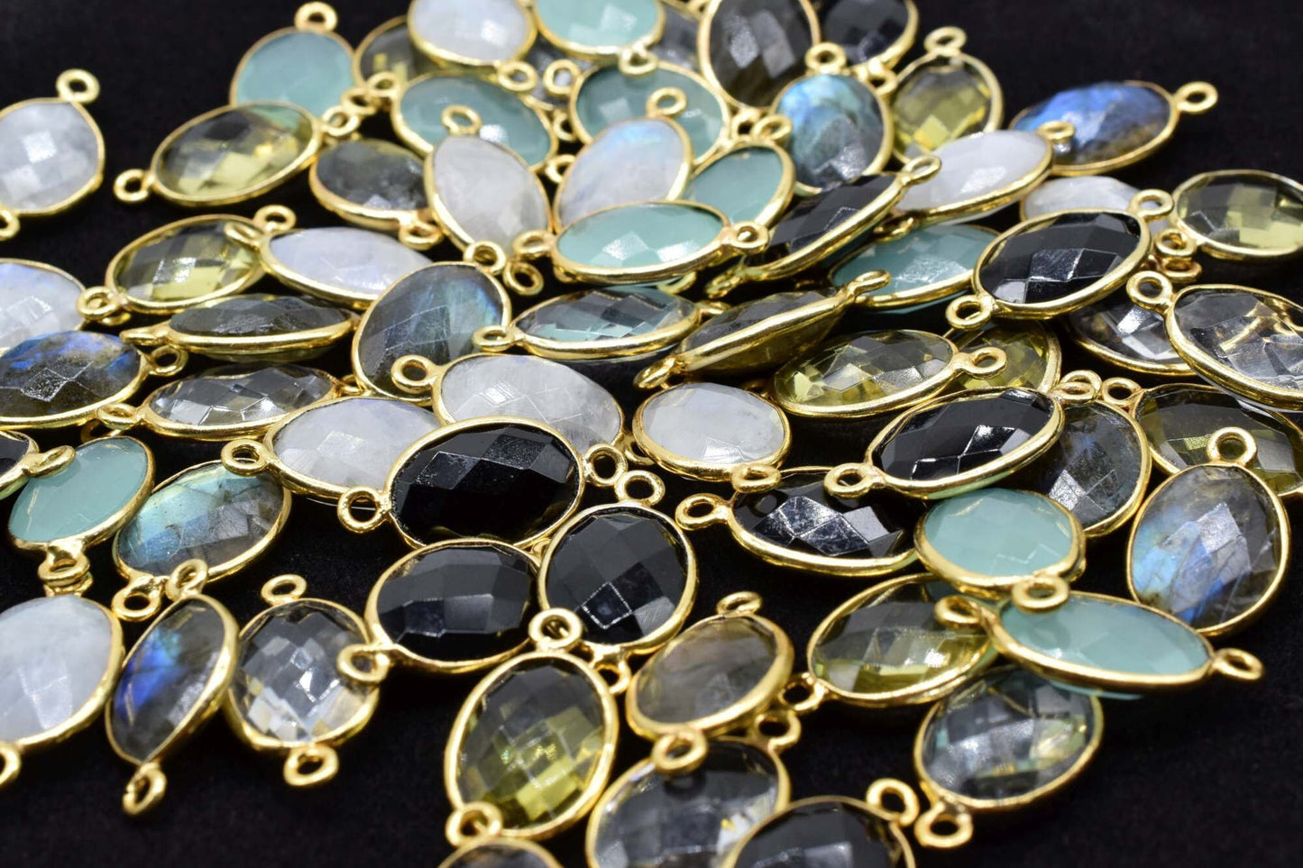 Moonstone 10x14mm oval Shape Double bail Connectors,Moonstone Teardrop pendant,Moonstone Gold Plated bezel,jewelry making charms crafts,