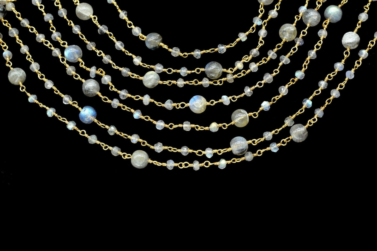 labradorite round balls  Beaded rosary ,Labradorite rosary Chain,Sold By Foot,labradorite wire wrapped beaded chain,jewelery making,handmade