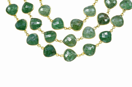 Green Strawberry Quartz Heart Shape Bezels Chain, 12mm Green Strawberry Quartz Faceted Bezel Chain, Gemstone Jewelry, Green Strawberry Bezel