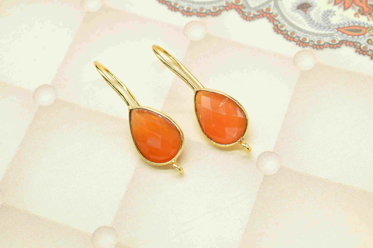 Carnelian 9x13mm Teardrop Shape Connector,Gemstone Component Earring,Carnelian Bezels Charms,Gold Plating Component,Carnelian jewelry, Gift