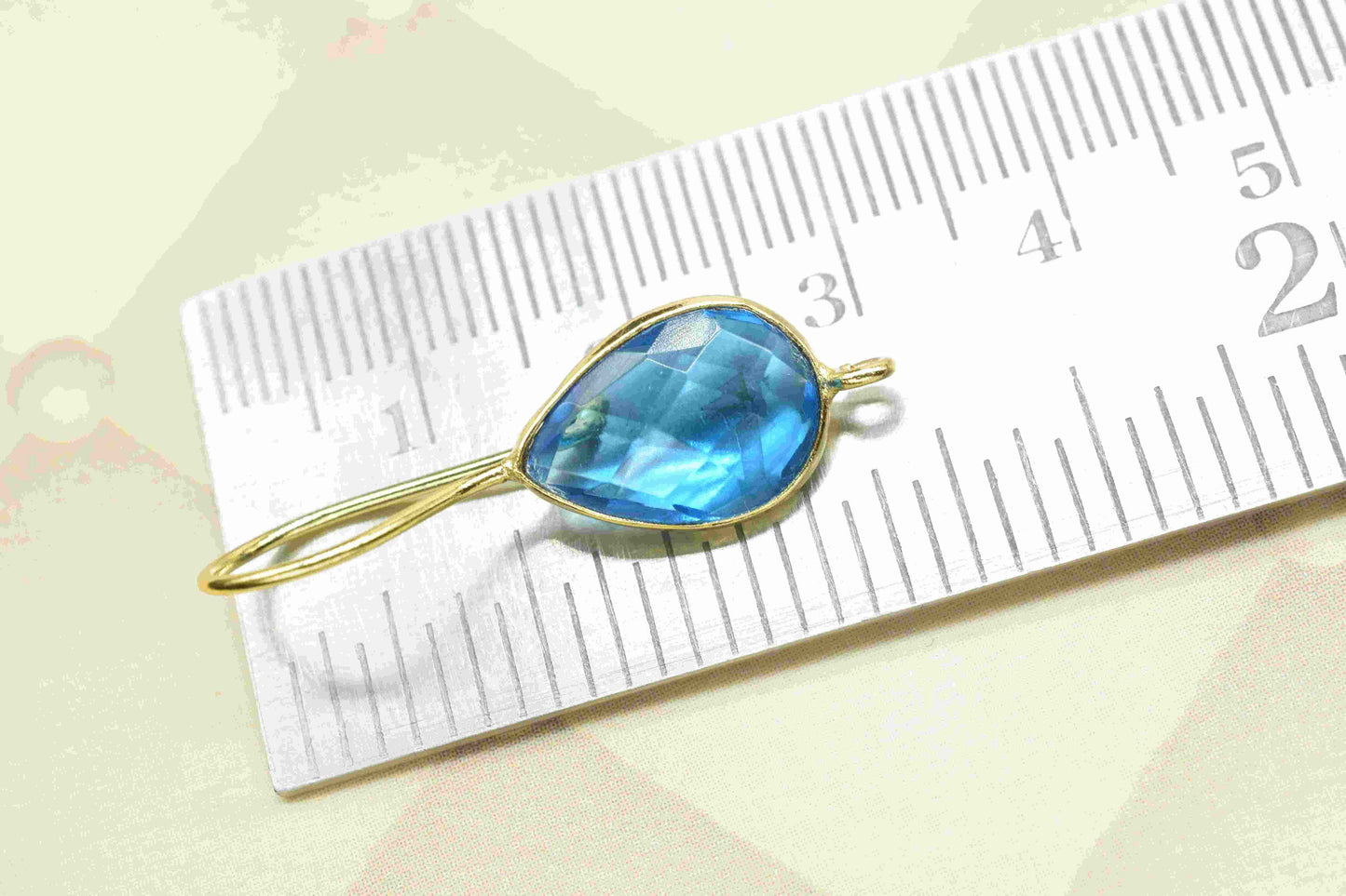 Blue Topaz 9x13mm Teardrop Connector,Blue Topaz Gemstone Component,Blue Topaz Bezels Charms,Blue Topaz Connector,Blue Topaz Earring, Gift