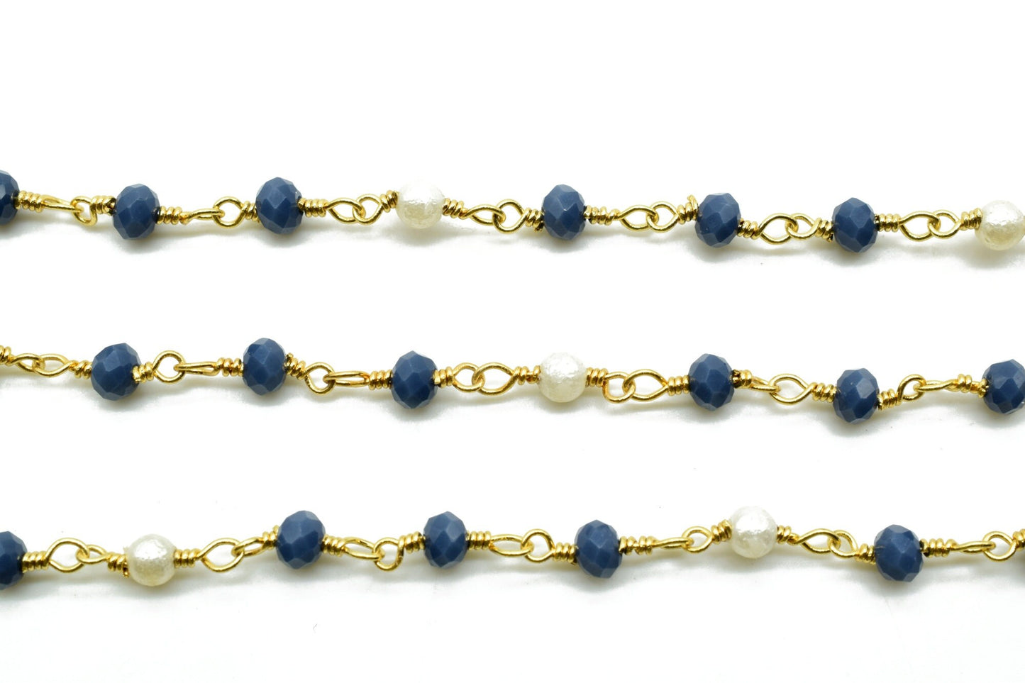 Blue chalcedony  Beaded Chain,pearl Rosary Chains,Blue Agate Gold Plating Wire Wrap Chain,Brass chain,Jewelry Making Chain,Rosary chain,roll
