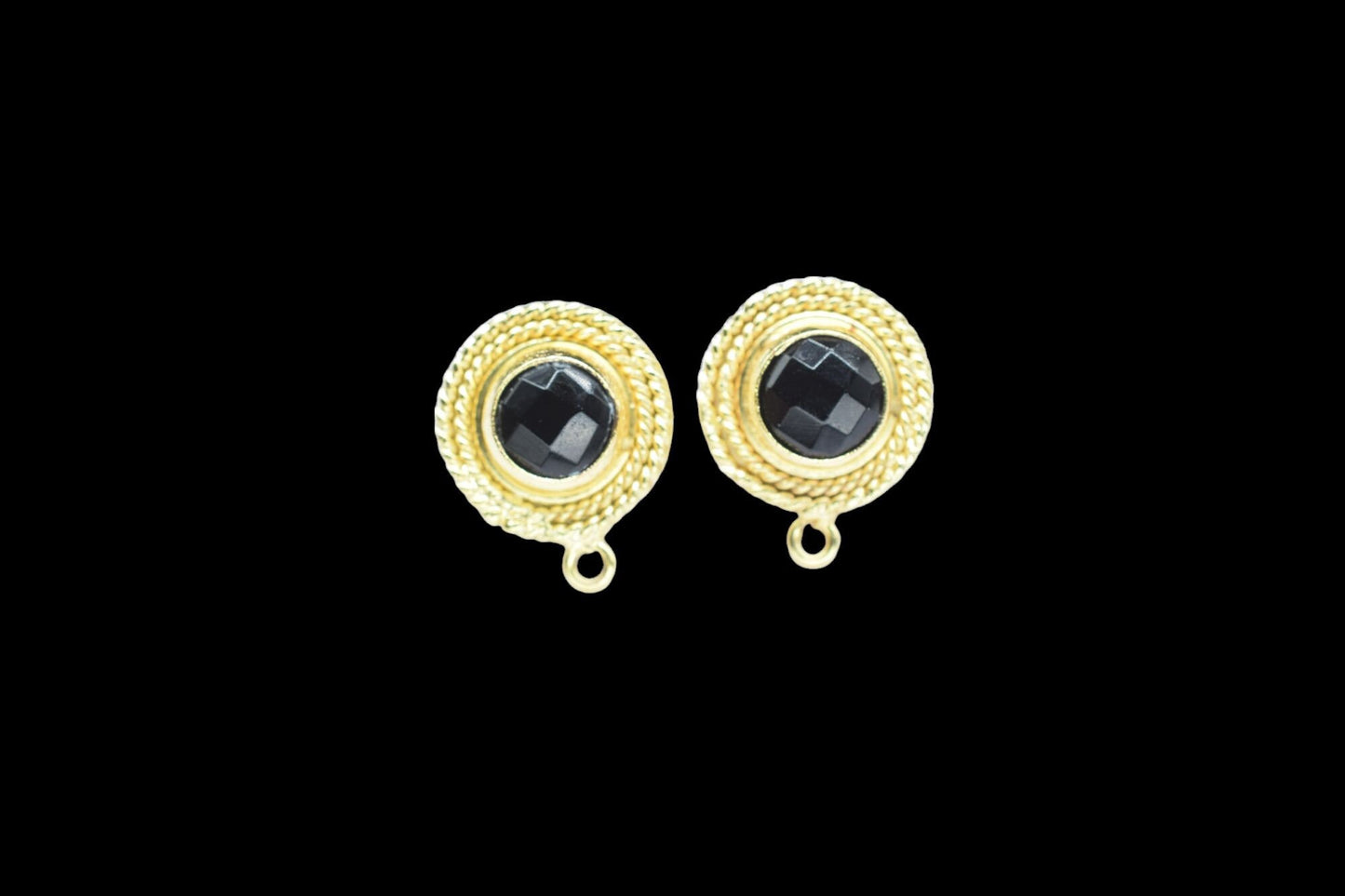 Black Onyx Gemstone Earring/Black Onyx Round Earring/Designer Bezel Earring/Gold Plated Jewelry/Handmade Jewelry/Earring Connector/Gift