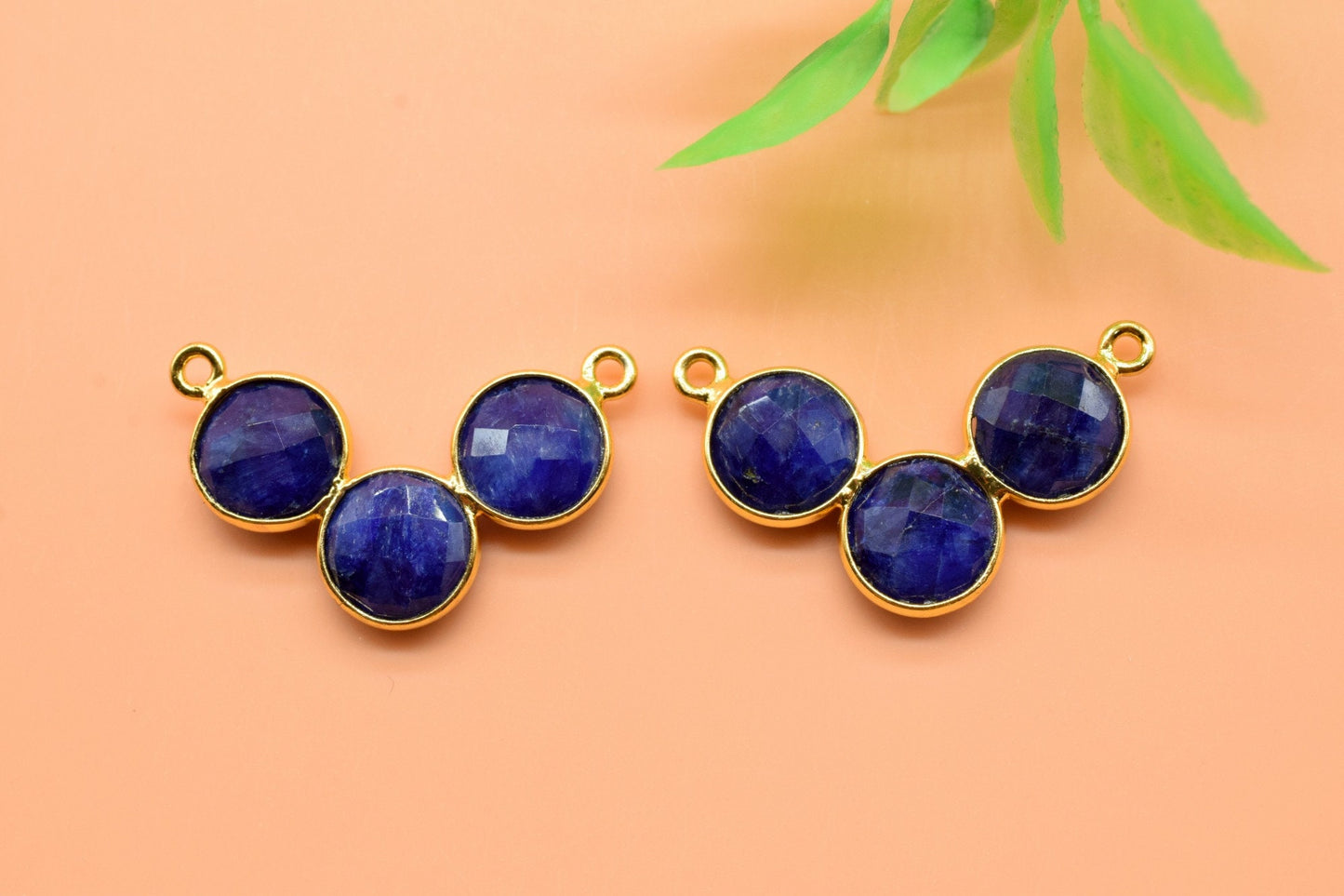 10mm Blue Sapphire Pendant,Necklace Connector,Blue Sapphire Jewelry,Blue Gemstone Pendant,Sapphire Necklace, Connector,Jewelry Making Supply