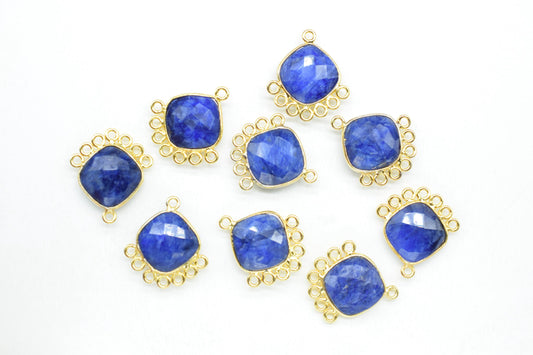 Blue Sapphire 14mm Cushion Bezel Charms/Gemstone Single Bail/Component charm/Handmade Jewellery Connectors/Women Jewelry/Handmade Connector