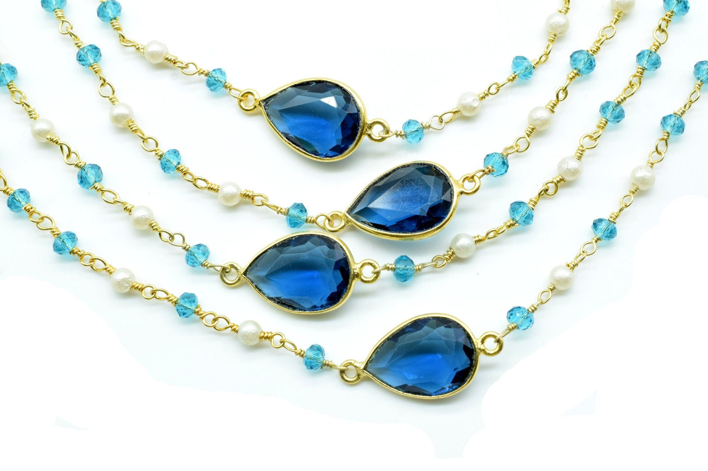 3mm Apatite Rosary,London Blue Topaz Bezel Link Chain,Pearl Beaded Rosary,Dual Gemstone Rosary Chain,Gold Plated Bezel Chain,Beaded Chain