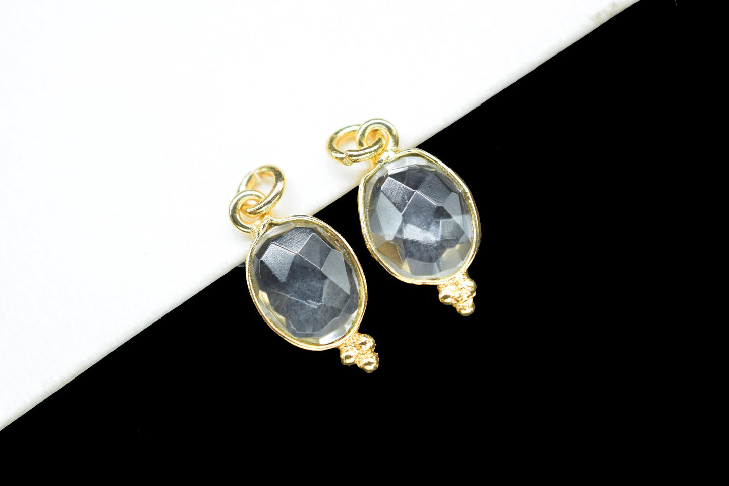Cystal Quartz 8x10mm oval Shape Pendant Jewelry/Cystal Gold Plated Single Bail Connector jewelry/Cystal Quartz Teardrop Charms,B'day Gift