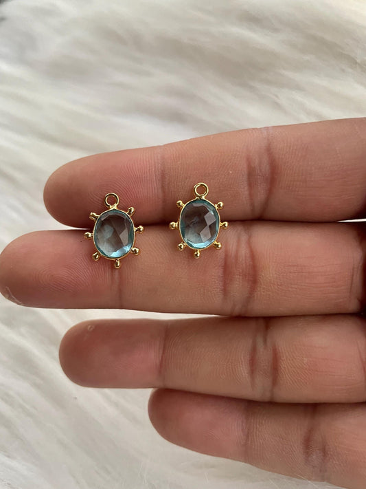 Sky Topaz 8x10 oval,single Bail Connectors,Sky Topaz Pear Shape Charms,Sky Topaz Gold Plated Bezels,Jewelry Making Charms,Sky Topaz charms