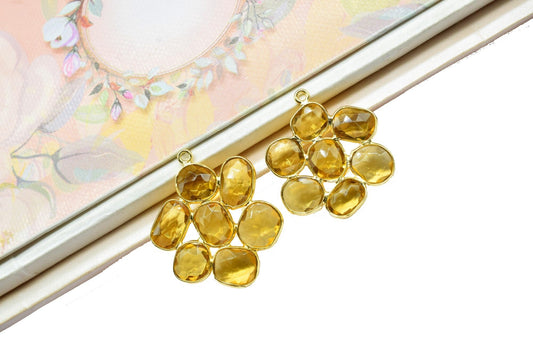 Citrine Quartz Dangle Earring Component,Citrine Quartz Earring Connector,Pendant Jewelry Connectors,Citrine Gemstone Gold Plating Necklace