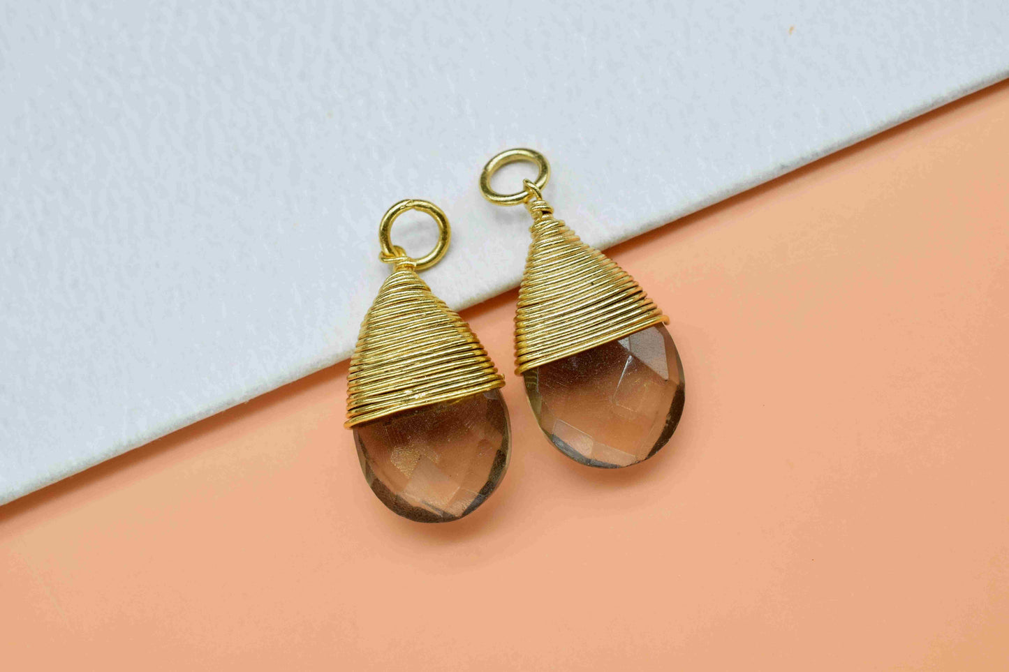 Smoky Quartz Faceted Connector, 10x18mm Smoky Quartz Charms, Jewelry Making, Gemstone Wire Wrapped Pendant,Loop Pendant,Smoky Quartz Jewelry